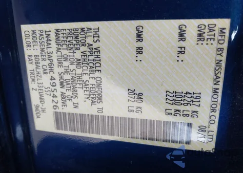 2017 Nissan Altima 2.5 Sr z USA, uszkodzony, nr VIN 1N4AL3AP6HC495426